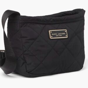 Marc Jacobs Black Quilted Nylon Crossbody Shoulder Bag with Gold Hardware